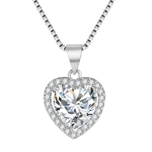 New White Diamond Imitation Moissanite Heart Pendant Necklace