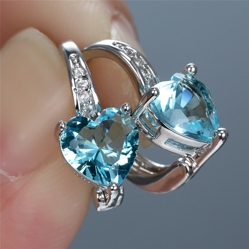 Heart-shaped Diamond And Zircon White Gold Plated Earrings