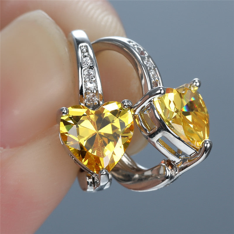 Heart-shaped Diamond And Zircon White Gold Plated Earrings