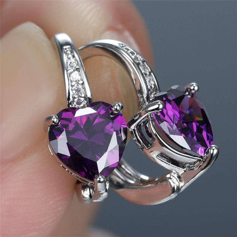 Heart-shaped Diamond And Zircon White Gold Plated Earrings