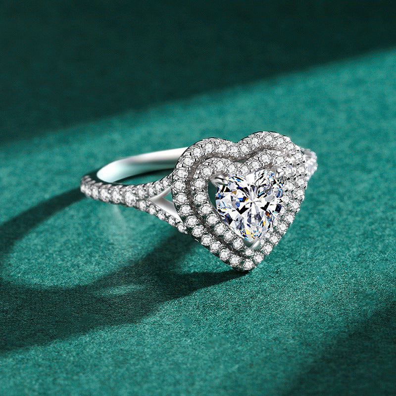925 Sterling Silver Heart Shaped Diamond Ring