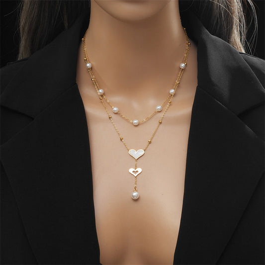 Special-interest Retro Double-layer Chain Pearl Butterfly Tassel Pendant Necklace